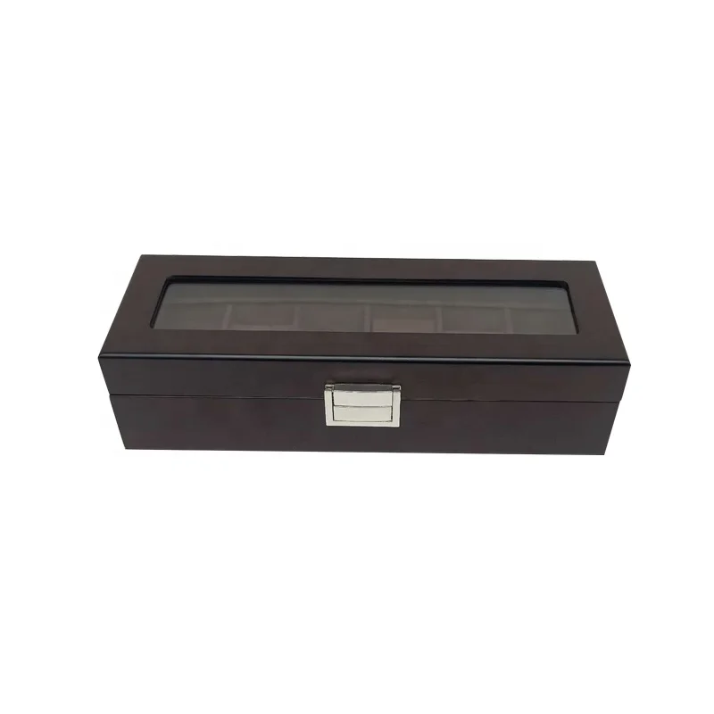 Direct sale jewelry storage case brown wooden watch box with 6 slots