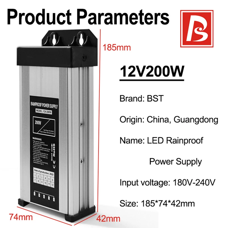 Fast delivery outdoor 200w power supply adapter 12v 15a rain proof switch 400w over voltage 300w for street light strip