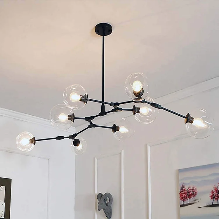 Modern Home Decorative Energy Saving Living Room Iron Glass Golden G9 Hanging Led Chandelier Pendant Light