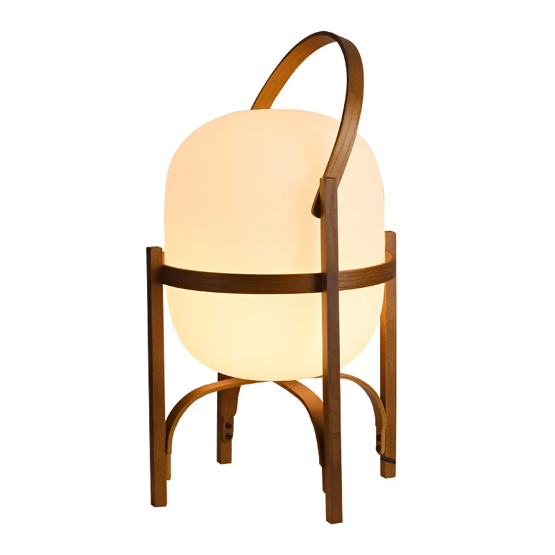 Japanese Wood Lantern Table Lamp White Glass Wabi Sabi Bedside Lamp Modern Table Floor Lamp For Living Room Hotel Lobby Hallway