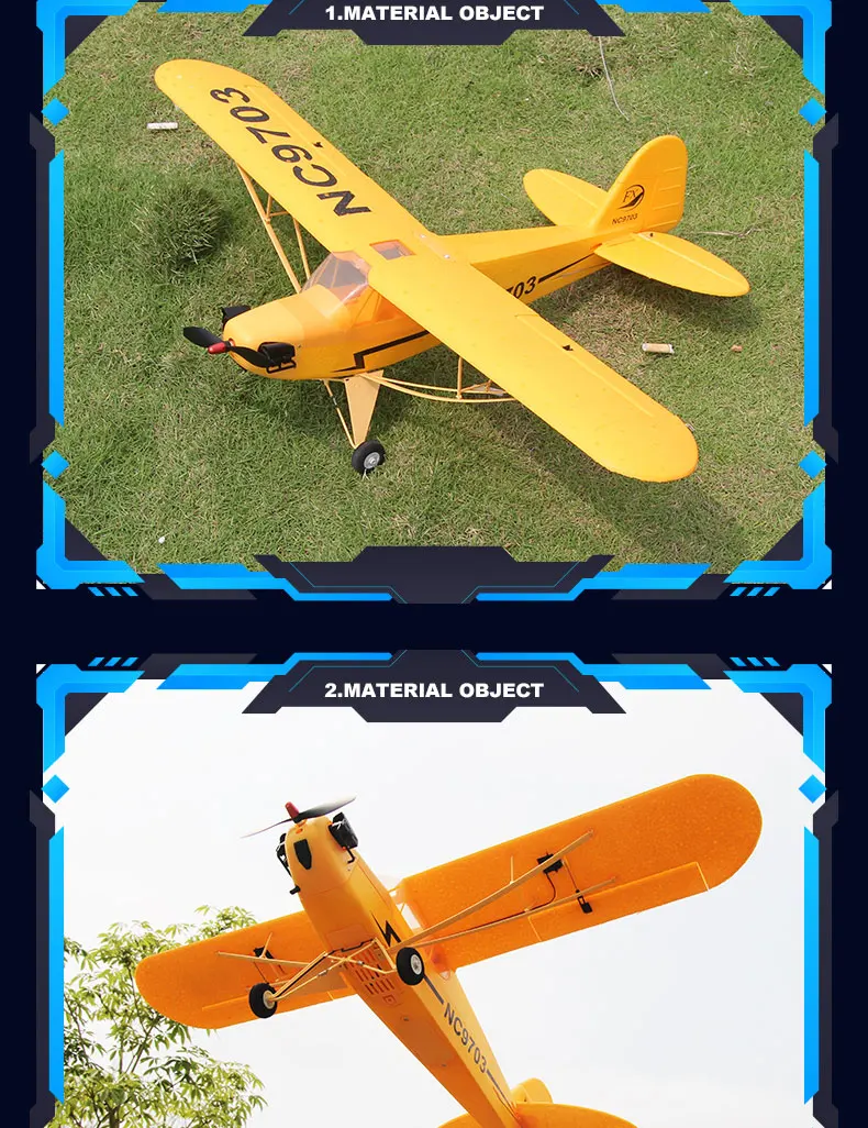 Newest FX9703 Remote Control Aircraft Model J3 Brushless 4CH Six-Axis Stabilized 3D Fixed Wing RC Airplane Glider Yellow Color