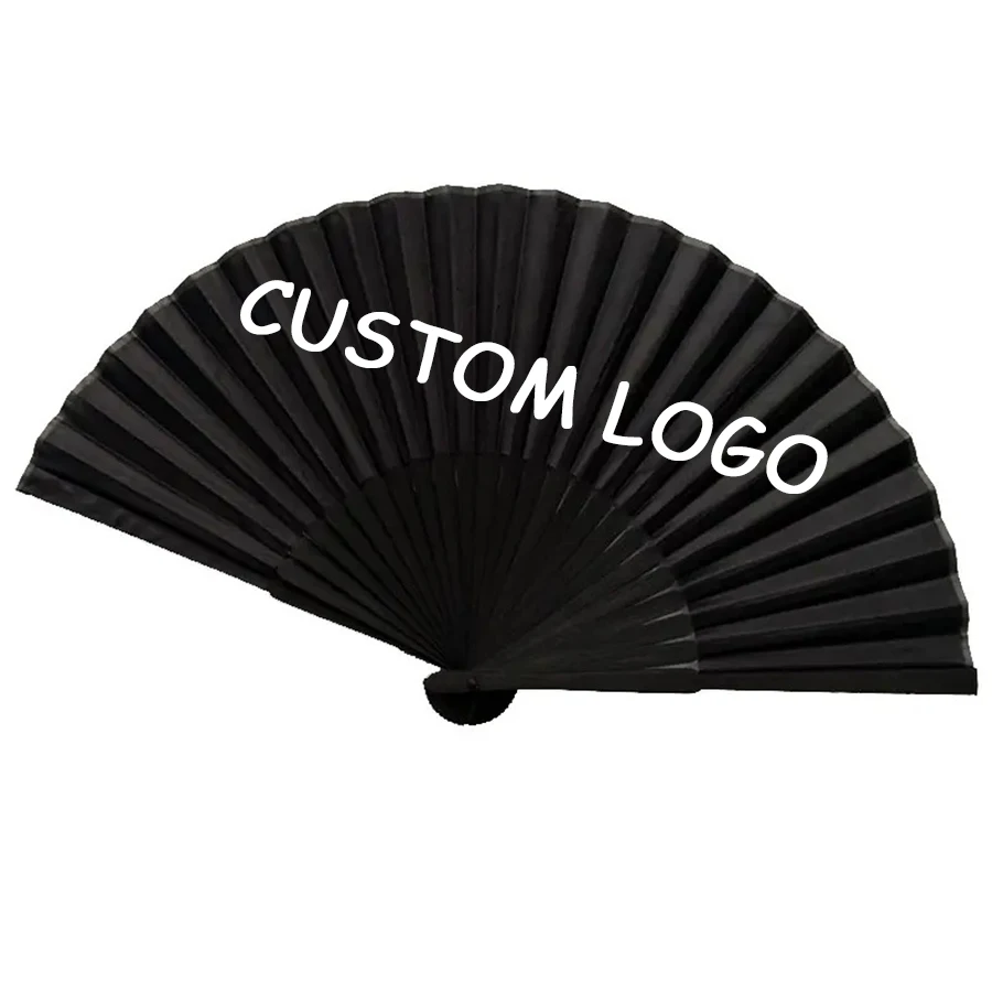 Wholesale Spanish Custom Printed Logo Folding Hand Fans Wedding Bamboo black Hand Held Fan