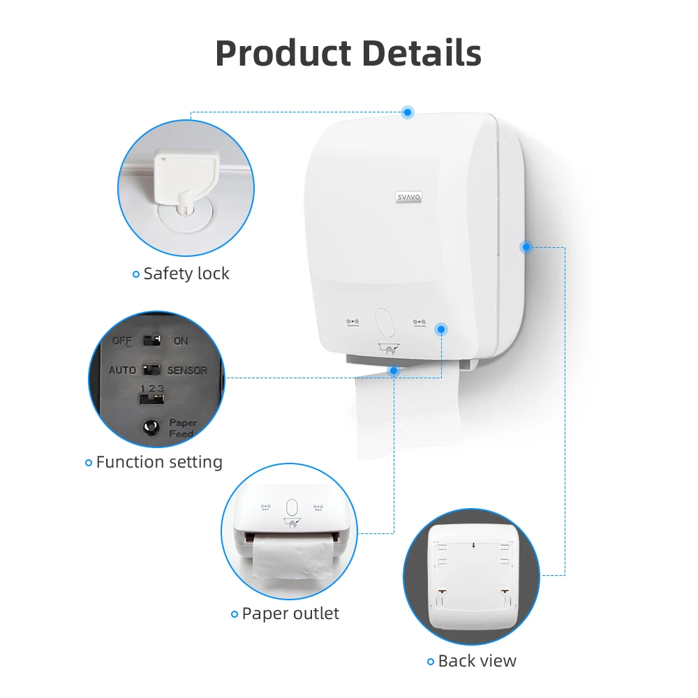 SVAVO Newest ABS Electronic Auto Cut Smart Hand Roll Paper Towel Dispense for Hotel Hospital