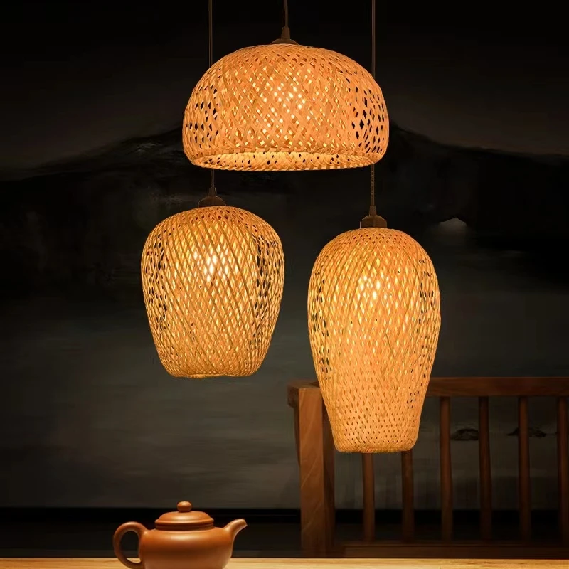 Handmade Rattan Natural Indoor Pendant Lamp Hotel Island Bar Home Decor Bamboo Chandeliers Pendant Lights