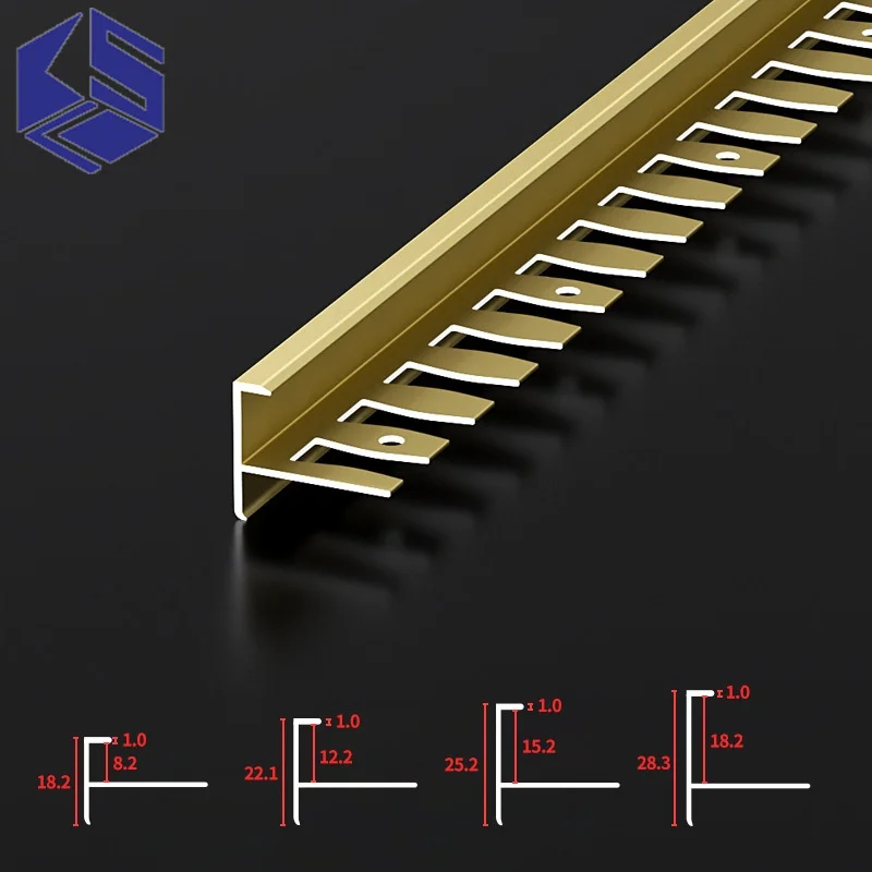 Aluminum alloy F-shape edge sealing strip Wood floor closing strip Flexible stairs floor corner step wrapping edge sealing strip