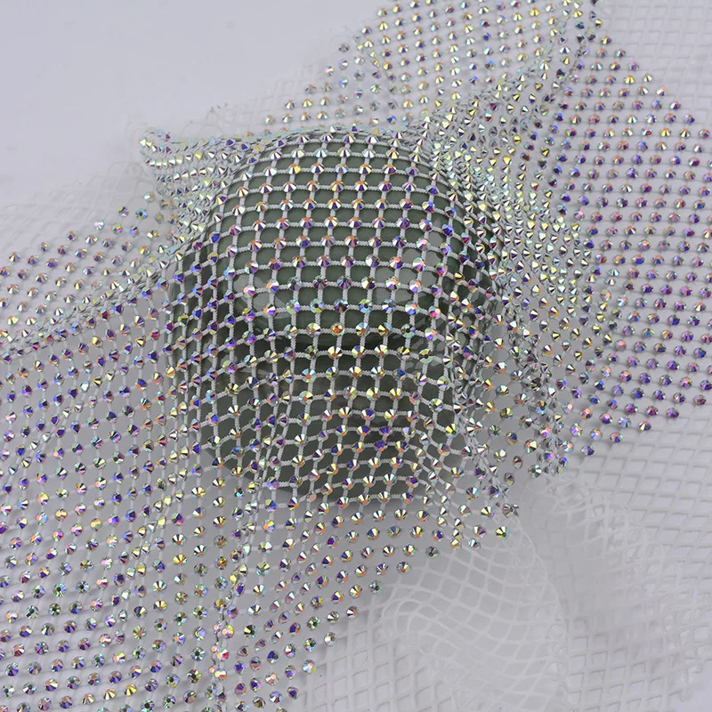 Wholesale mesh trimming fixed rhinestone glass crystal mesh trim clothing accessories