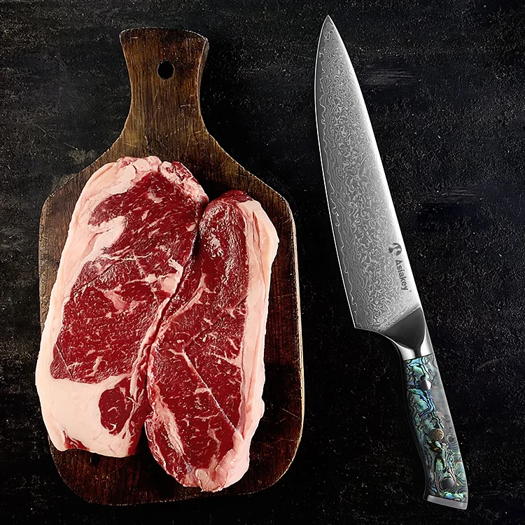 Yangjiang Asiakey Factory 8 Inch Japanese Master Gyuto Knife Damascus Steel Chef Knife With Abalone Shell Handle