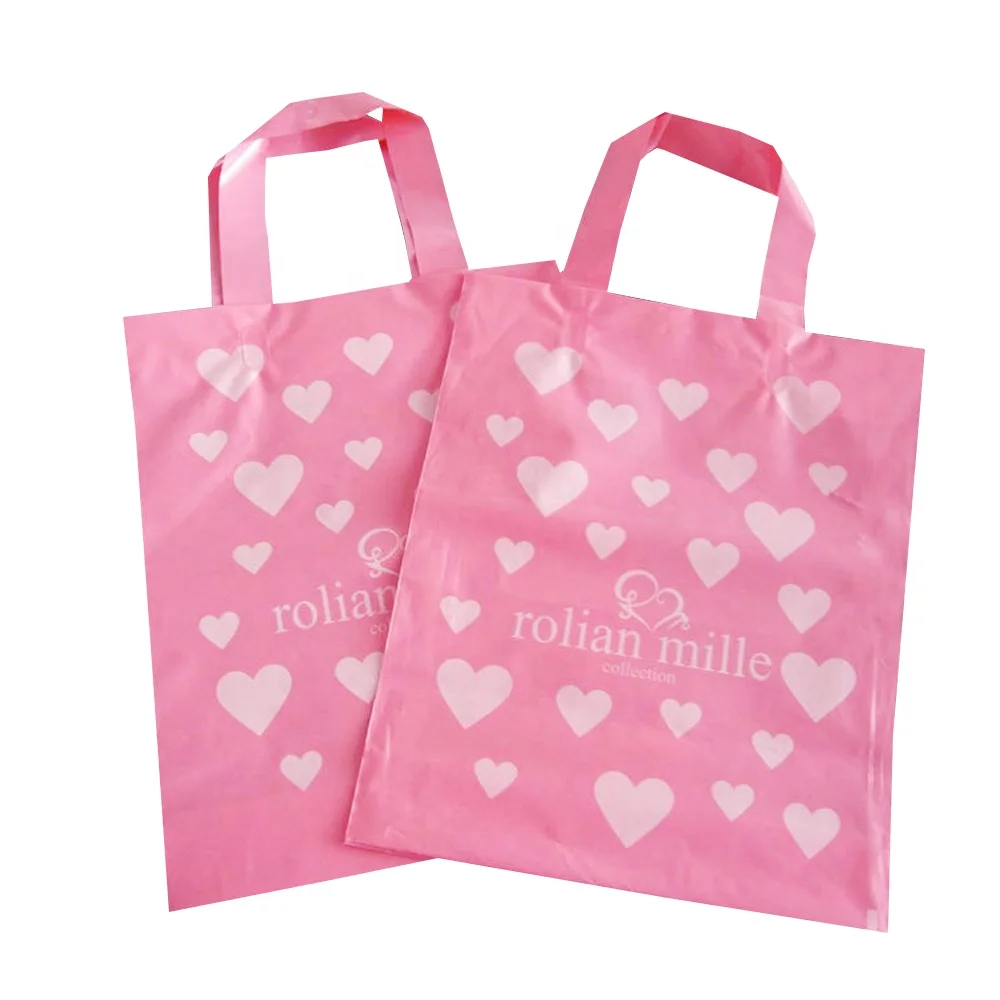 Wholesale Custom Printed Logo Ldpe Shopping Extra Strong Soft Loop Handle Plastic Bag