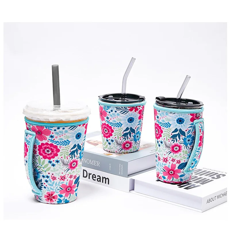 Factory Wholesale Summer Milk Tea & Coffee Cup Sets Diving Material with Handle Handshake & Ice Bully Cup Sets cooler bag