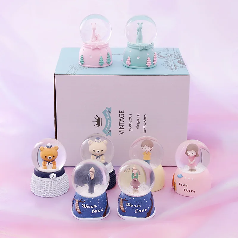 Snow Globe Unicorn Small Large Crystal Ball Stand Cartoon Resin Crafts Home Decoration Gift Couple Birthday Gift