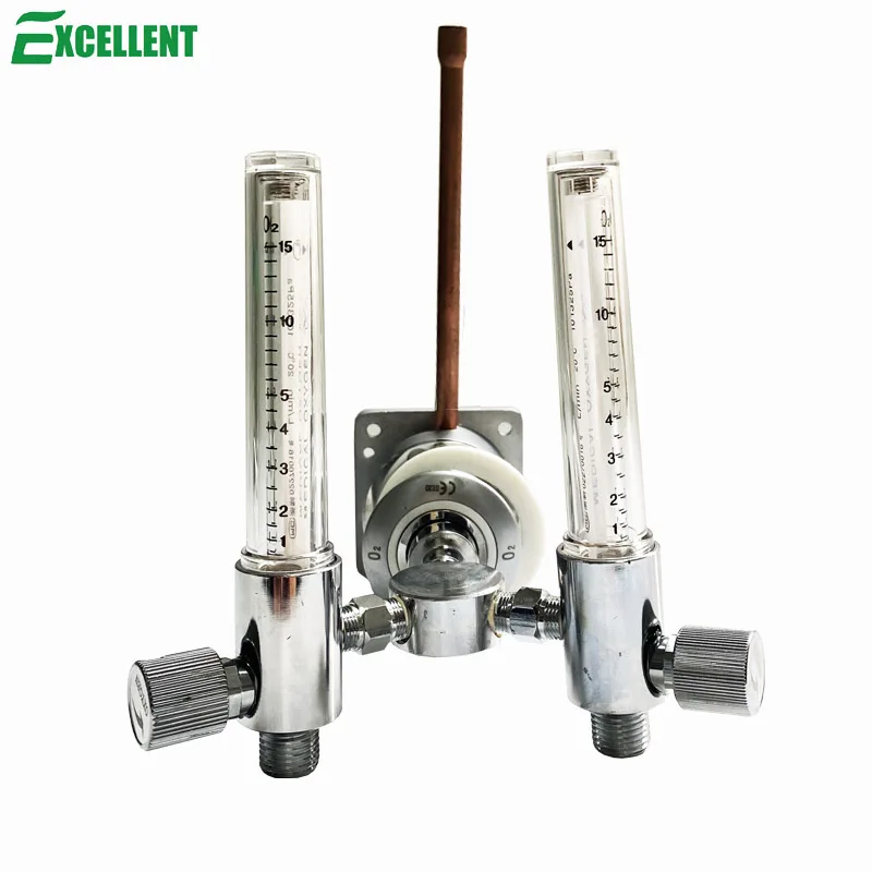 Double oxygen flowmeter for oxygen wall outlets, British standard, 0-15LPM, oxygen therapy products
