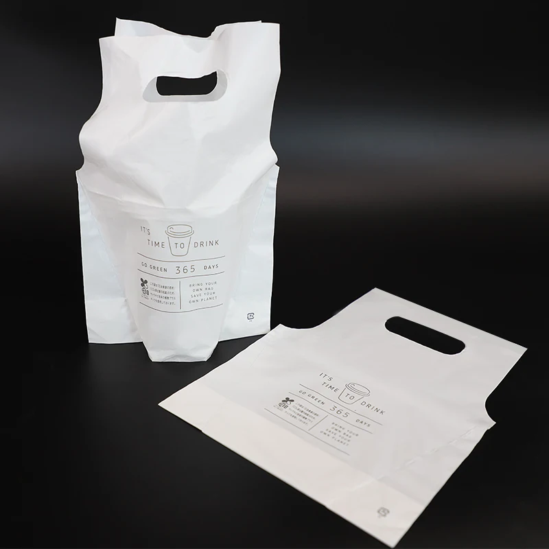 Eco-friendly Custom Printed  Disposable Drink Holder Pouch Bags for Delivery Bar Restaurant Coffee Beverage