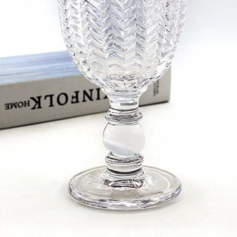 LANGXU Vintage Vertical Diamond Long Stemmed Wine Glass clear Reusable Chilling Wine Stone Whiskey Glass Set Wit