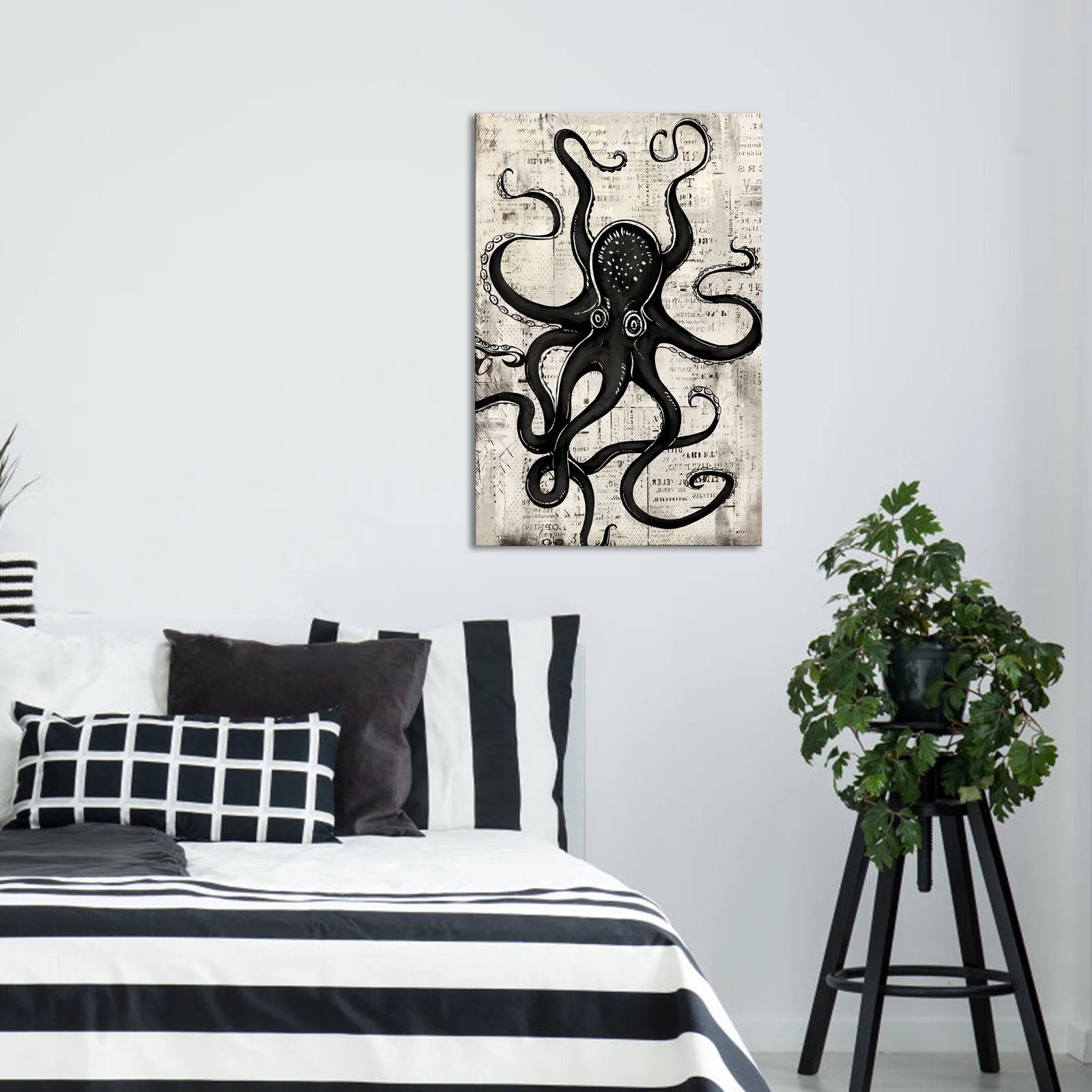 Factory Wholesale Abstract Black Sea Animal Octopus Painting Printed Canvas Wall Art for Living Room Wall Decor
