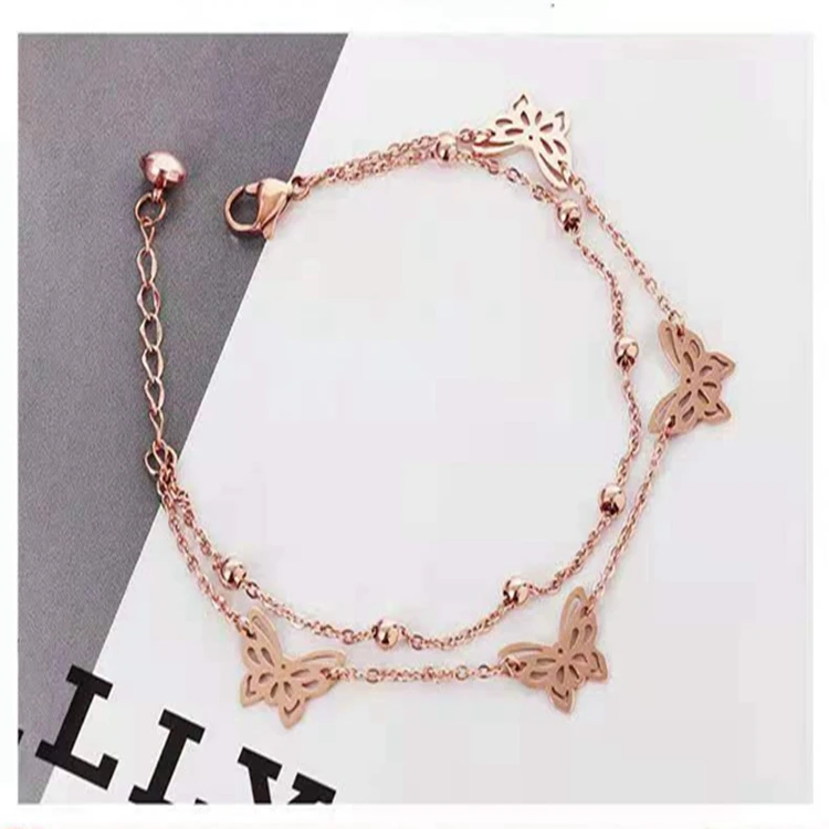 Double Rose Gold Butterfly Popular Bracelet For Women Stainless Steel