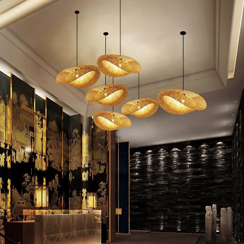 Handwoven Natural Biodegradable Bamboo Chandelier Pendant Light For Hotel