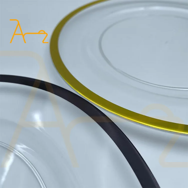 Custom round clear black rim plastic plates disposable party dinner food 6 7 9 10.25 inch pp / ps parties dishes