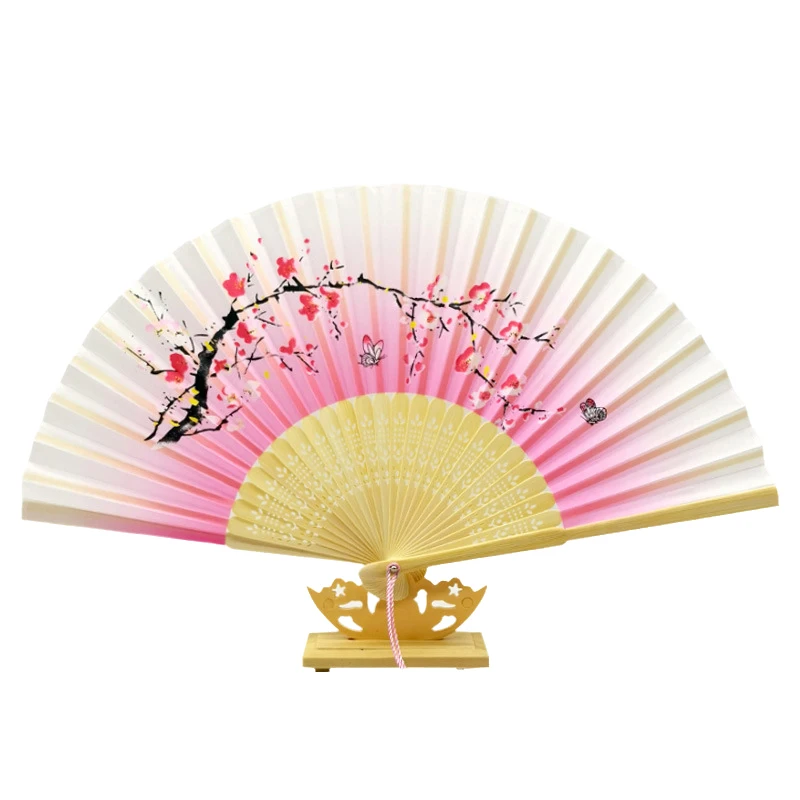 Custom High Quality Printed Silk Logo Folding Personalized Black Bamboo Hand Held Fan For Printed Fans