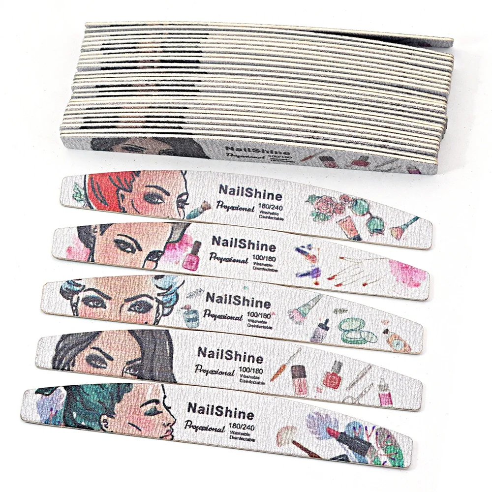 Beauty Patterns Print Professional Producer Wood Manicure File Wholesales Thin Disposable Nail Limas Wood Boat Shape Filer