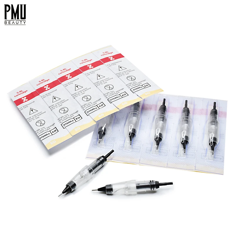 PM BEAUTY  Microblading Stainless steel tip Cartridge Eyebrow 0.2mm 1RL Thinner Needle for microblading machine