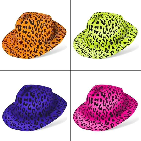 Novelty Place Party Stars Neon Color Animal Print Plastic Party Hats for Kids Teens and Adult