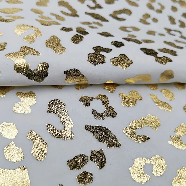 
200gsm popular designer gold leopard sequin foil print on 82 nylon 18 spandex swimwear fabric 