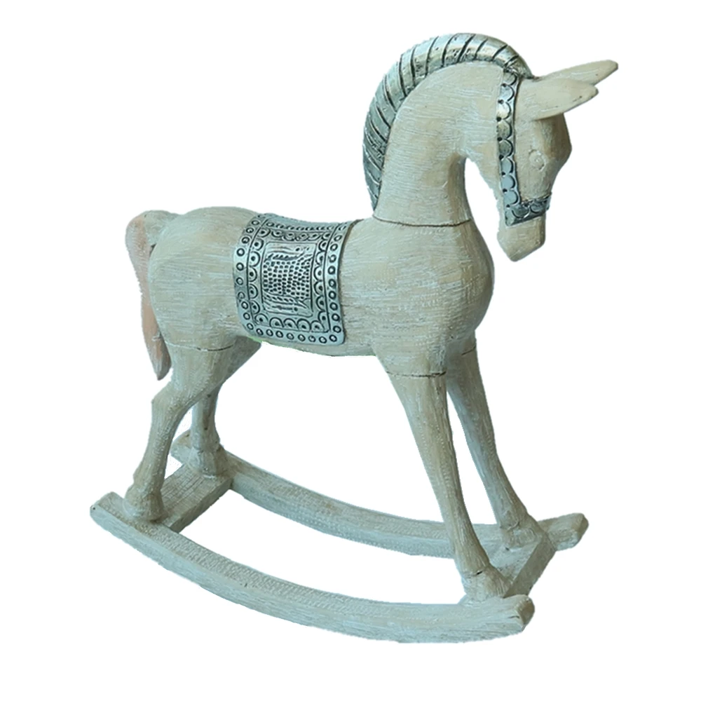 Home Decoration Horse Sculpture Wholesale Resin Horse Animal Figurine Vintage Toy Wood Effect Polyresin Horse Statue on Wheels