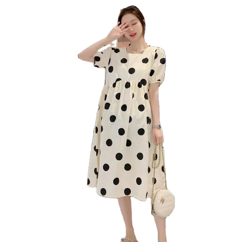 Pregnant women summer dress fashion 2021 new style small polka dot tide mother Korean skirt female summer