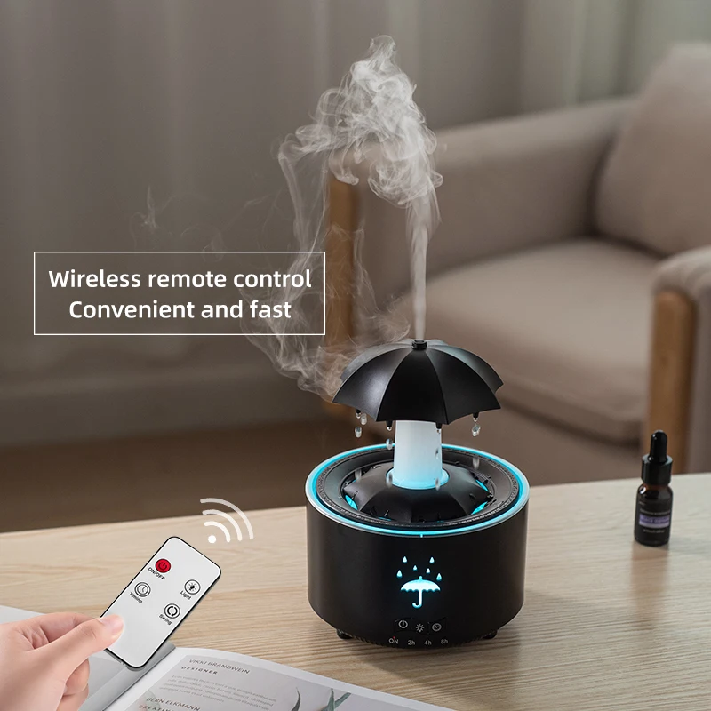 300ML Rain Cloud Humidifier Heavy Fog Rainy Rotating Umbrella Shape Droplet Aroma Diffuser with Remote Control