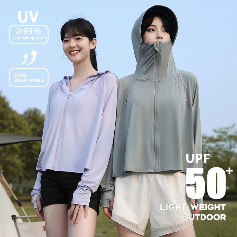 2024 new long sleeve anti UV jacket Outdoor Hooded Ultraviolet-proof Clothing loose fit sun screen skin coat