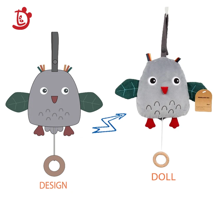 Factory custom high quality crib hanging plush animal toys Cute owl animation design baby string music bed hanging toys