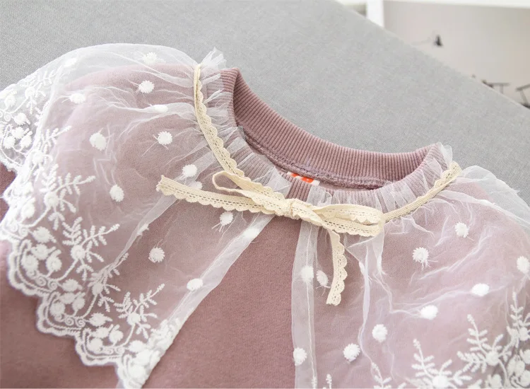 Hao Baby Winter New Girl Fall Korean Girls Velvet Sweater Lace Collar Coat Baby Girls Outfit