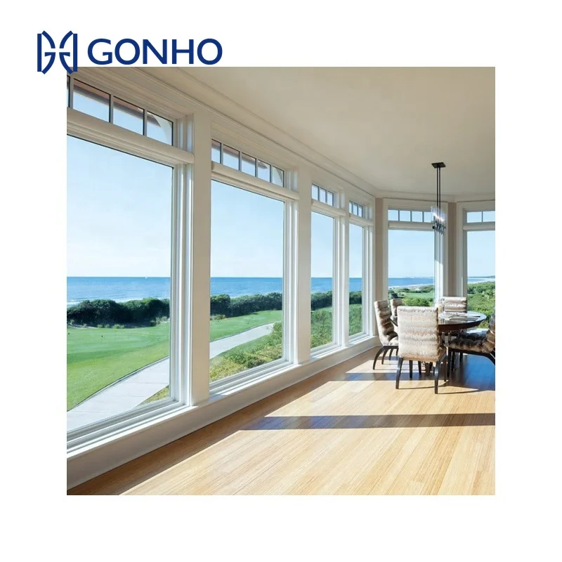 GONHO Customized Size Invisible Screen Nylon Mosquito Net Aluminum Casement Window With Top Fixed Panel