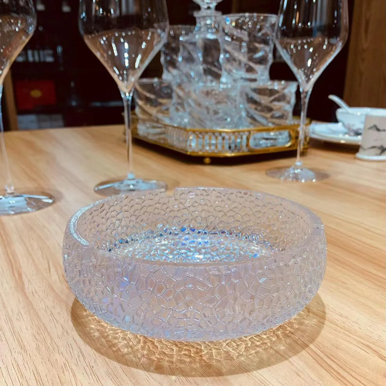 Modern Creative Luxury Crystal Ash Tray Large Home Office Glass Cigar Jar Ice Crack