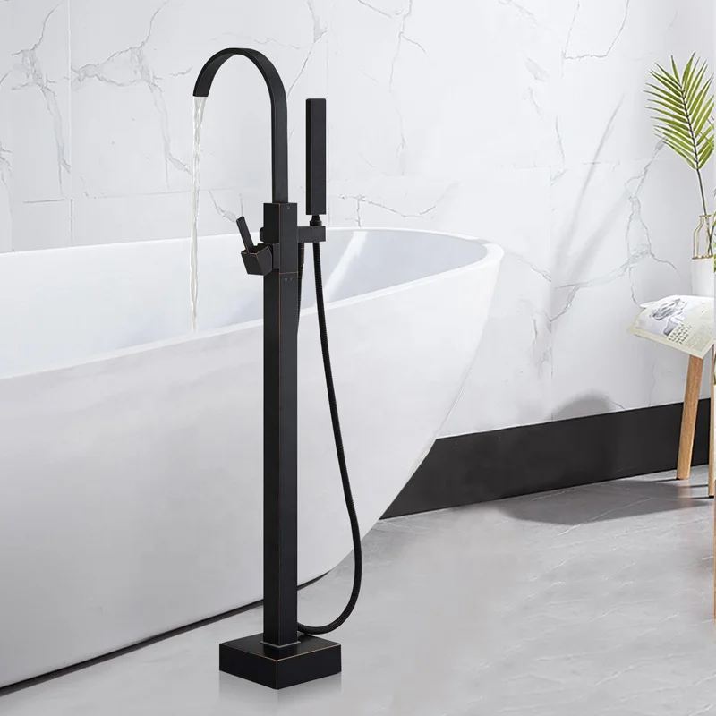 freestanding Bathtub Shower Faucets black matt floor tub bath showers bathroom Water taps Shower Mixer Tap bathtub faucet set
