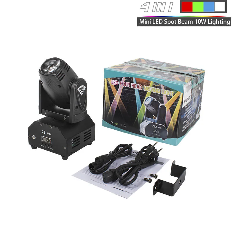 SHEHDS Mini LED Spot Beam RGBW 10W Lighting Moving Head Light for Church Theater