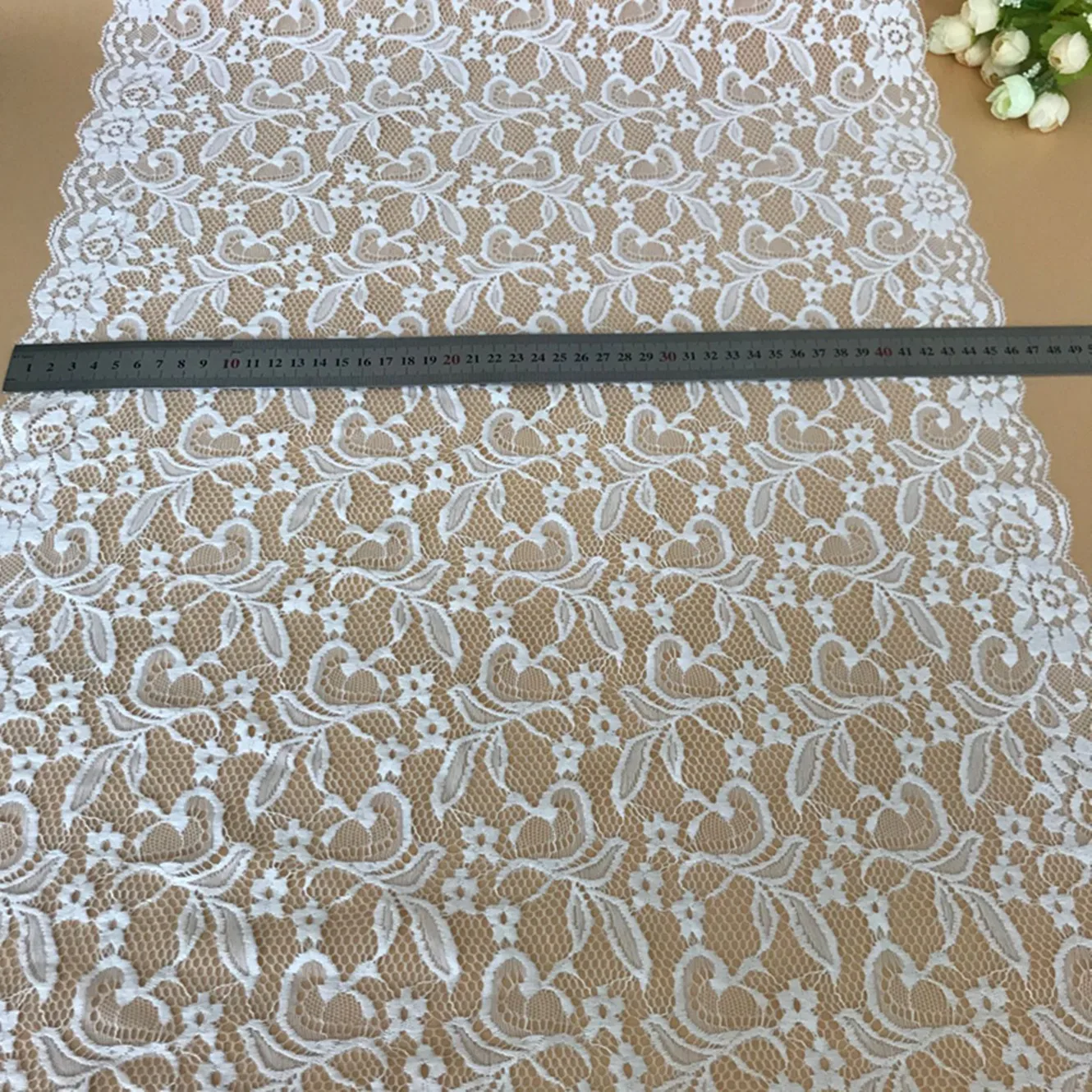 manufacturers supply 45cm wide warp knitted white lace  underwear clothing accessories DIY wedding dress stretch lace