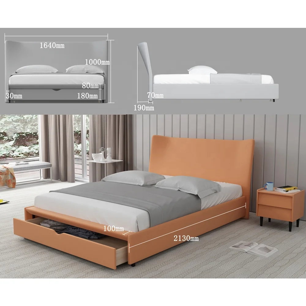 Latest Soft Upholstered King Bed Frame Drawers Bed with Storage