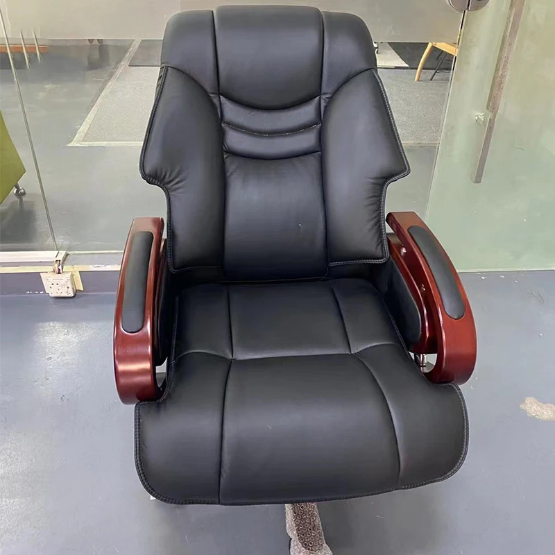 High-Quality Genuine Leather Boss Office Chair with Wood Frame and Legs Ergonomic Design with 3A Explosion-Proof Gas Lift