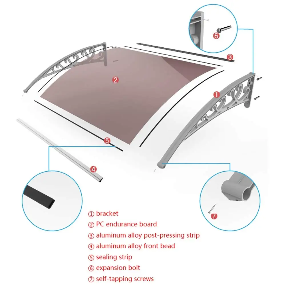 Amas 100*240 см алюминиевый кронштейн навес поликарбонатный передней двери навесы для
