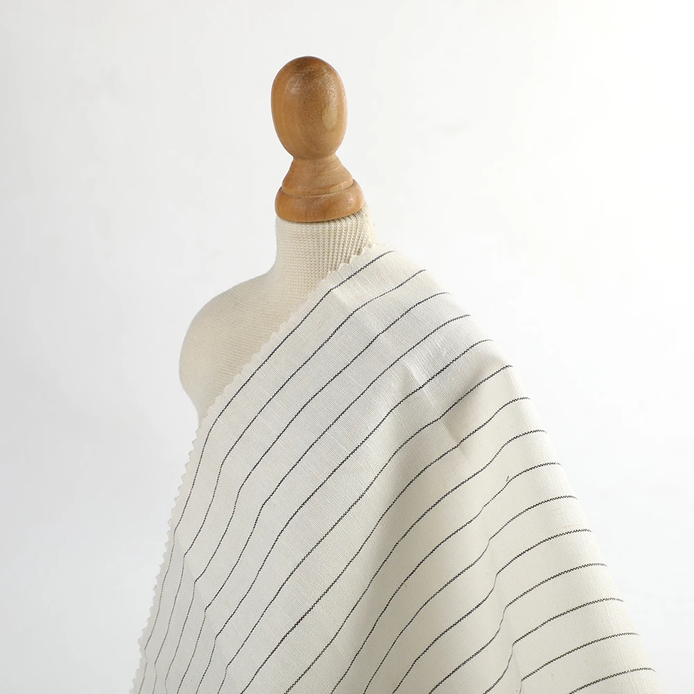 New Arrivals dress shirt cloth Yarn Dyed spandex Wholesale roll price natural colors Plaid stripe pure Linen Fabric
