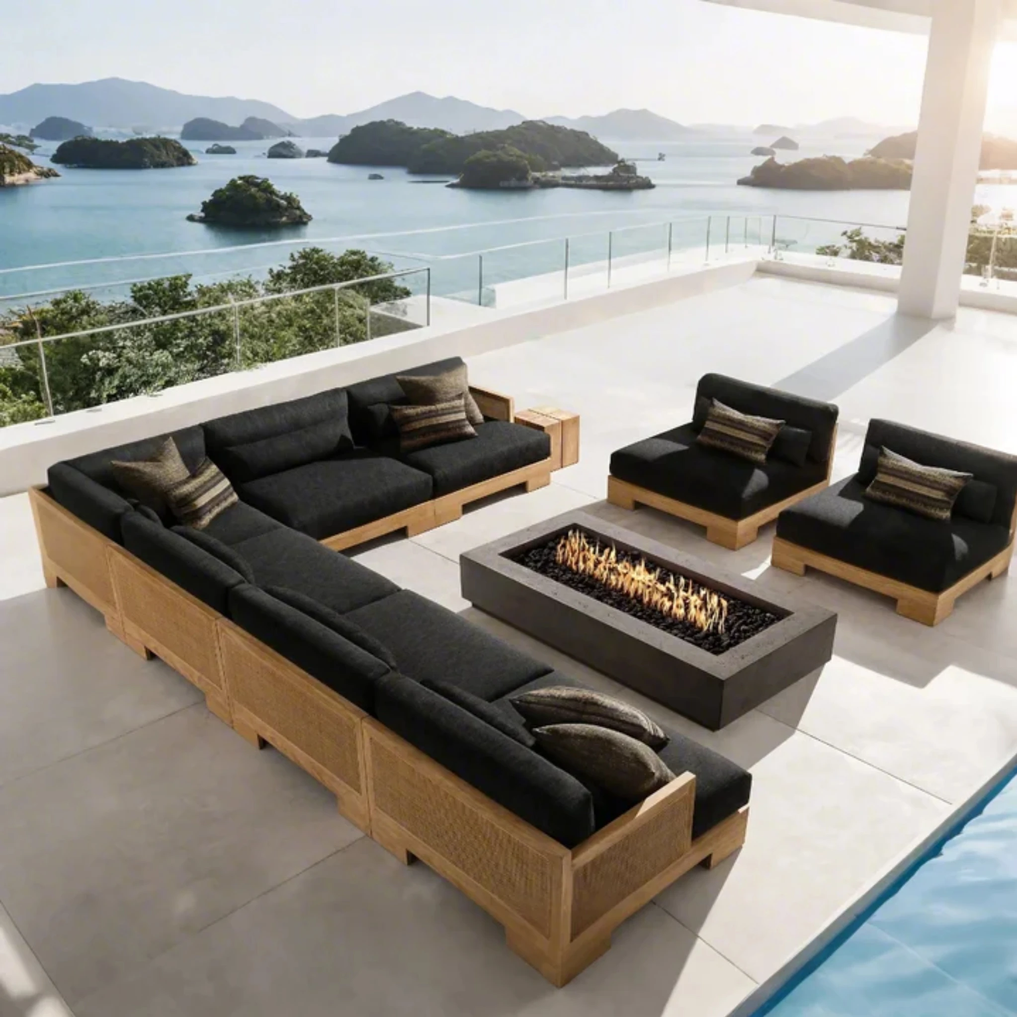 Luxury waterproof teak garden furniture patio sofa outdoor furniture garden teak sofas