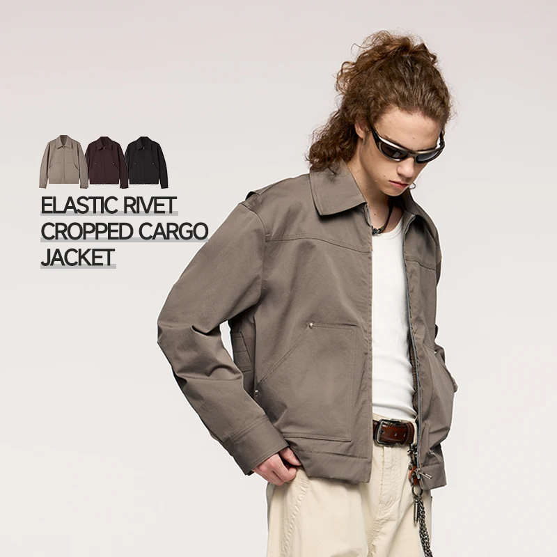 INFLATION Stock Cropped Cargo Jacket Rivet Designer Jacket Double Layer Shoulder Zipper Carpenter Jacket for men
