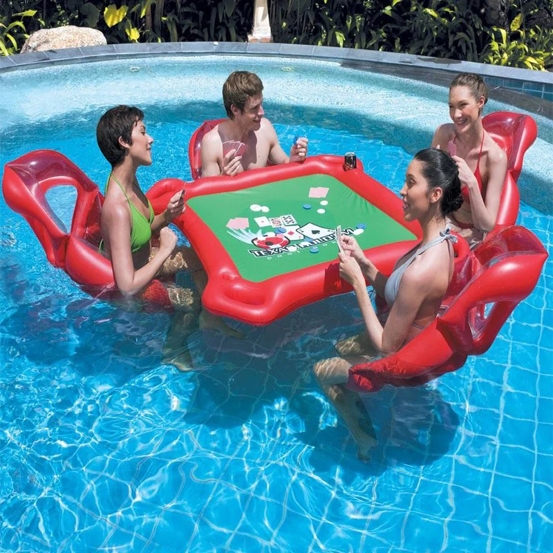 Water fun creative environmental PVC inflatable pool float poker desk chair game desk table seat toy customizable
