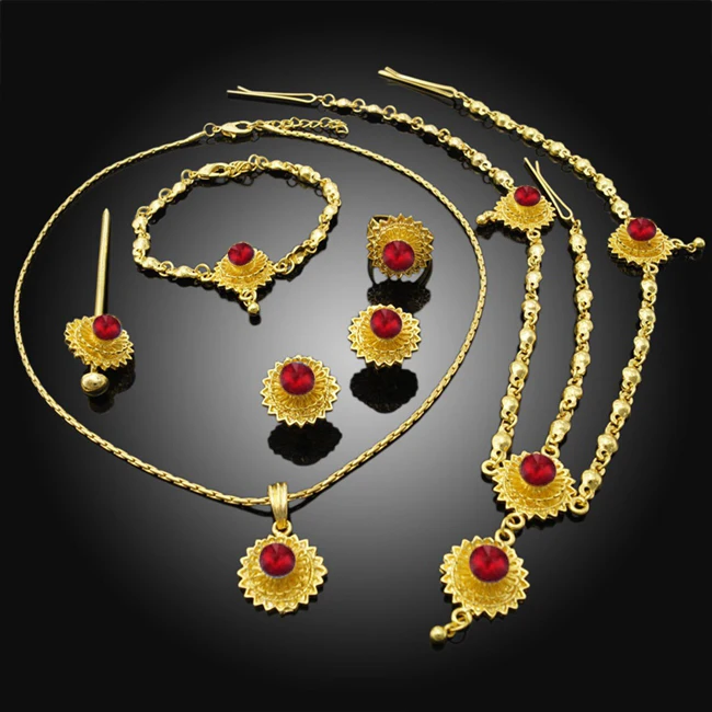 Ethiopian Gold African Necklaces Bracelets Jewellery Set