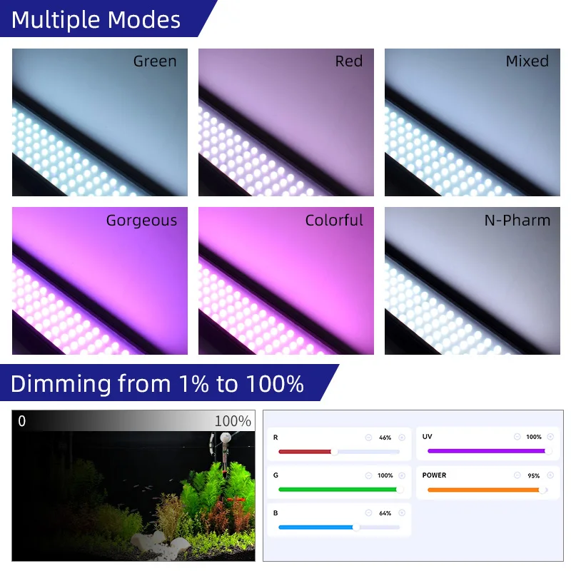 High quality led aquarium lamp week aqua p600 RGBUV full spectrum aquarium grow lights for fresh water paludarium aquascape