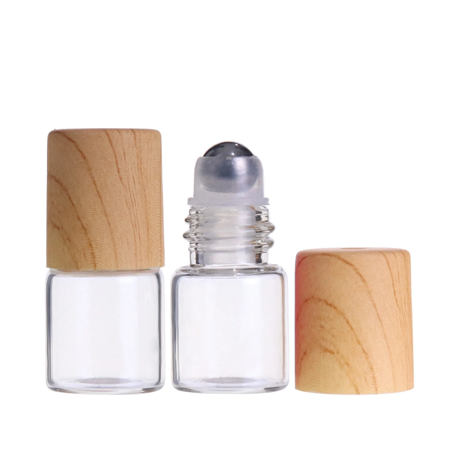 Mini perfume test glass vials 1ml 2ml 3ml small essential oil glass roller bottle with wood bamboo cap