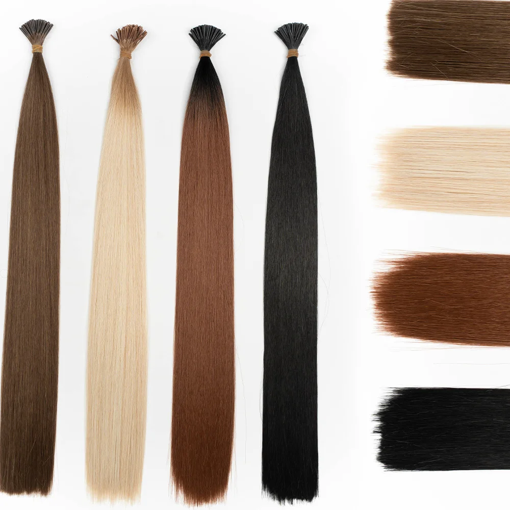22 inch 50g black brown Pre-Bonded Bone straight silk high temperature fiber with closure I-Tip Stick synthetic Hair Extension