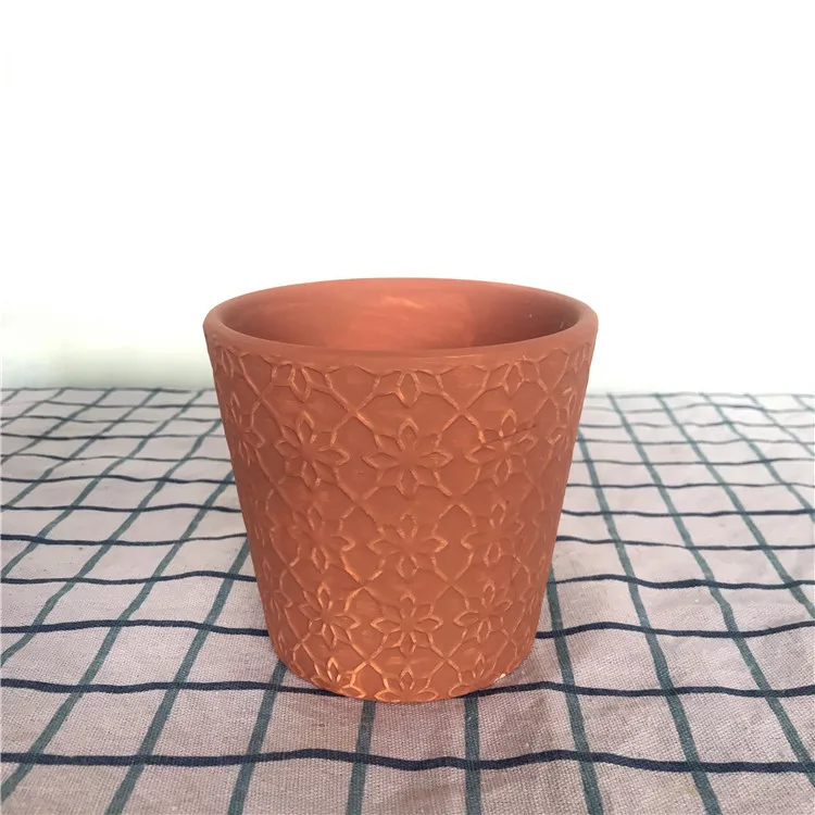 Green plants succulent flowers red pottery ground potted plants embossed patterns balcony breathable coarse pottery