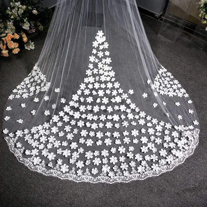 Feishiluo 3D flower  Long  Bridal Veil For Wedding  bridal veils soft tulle face veil with comb for women